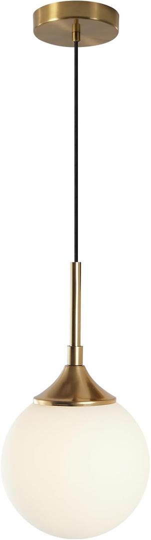 KCO Lighting Mid Century Modern Milk Glass Pendant Light Large White Globe Hanging Light Gold Ceiling Light Fixture 1 Light Pendant Lighting Brushed Brass Hanging Light Fixture