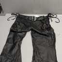 SHENHE Women's PU Leather Flare Pants Lace Up Low Rise Y2k Sexy Rave Punk Pants Trousers (Large, Black)