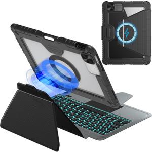Nillkin for iPad Pro 11 Inch M5 M4 Case with Magic Keyboard, Detachable Magnetic iPad Pro 11 Keyboard Case with Pencil Holder/Slide Camera Cover/7 Colors Backlit/Adjustable Stand/Touchpad, Black