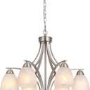 MELUCEE 6-Light Modern Dining Room Chandelier Brushed Nickel Dining Room Light Fixture with Textured White Glass Shade, Adjustable Height Large Pendant Light for Kitchen Foyer Entryway, E26 Base