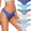 Hellopopgo Seamless Thongs For Women V-waisted No Show Thong Seamless Panties Breathable Comfortable Underwear Womens 6-Pack, Large