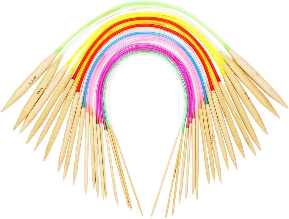 18 Pairs Circular Knitting Needles Set, Vancens Premium Bamboo Knitting Needles with Colorful Plastic Tube, 5 Kind of Tools for Weave are Included, 18 Sizes: 2mm - 10mm, 16 Inches Length