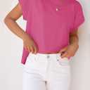 ZESICA Womens Summer Cap Sleeve Crewneck Tops Casual Loose Striped T-Shirts Basic Tees (Pink, M)