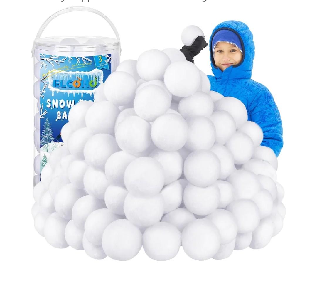 Elcoho 200 Pieces 2 Inch Fake Snow Fight Ball Artificial Snow Xmas Party Supplies Winter Snowball Fight Games Indoors