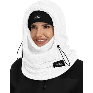 Ski Mask Balaclava for Women Men Windproof Fleece Winter Face Mask Cold Weather Hat Neck Warmer (White)