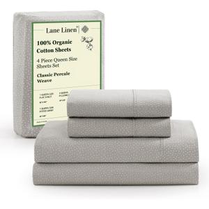 LANE LINEN 100% Organic Cotton Queen Sheets, Fade Resistant Printed Soft & Comfy Luxury Cotton Sheets, Percale Weave, 15" Deep Pocket- Snowdrop