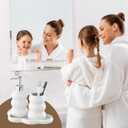 3-Piece White Ceramic Bathroom Accessories Set with Tray, Lotion Dispenser, and Tumbler for a Luxurious Bath Experience