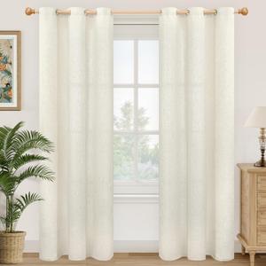 YoungsTex 84 Inches Length Linen Curtains for Living Room 2 Panels, Cream Semi Sheer Drapes with Grommet Light Filtering Window Treatments for Dining Bedroom, 42 X 84 Inch (Silver-Natural Linen)