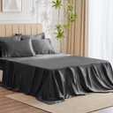 CozyLux Satin Sheets Full Size - 6 Piece Dark Grey Bed Sheet Set with Silky Microfiber, 1 Deep Pocket Fitted Sheet, 1 Flat Sheet, and 4 Pillowcases - Smooth and Soft