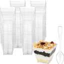 Colovis Mini Dessert Cups, 100 CT 2oz Clear Plastic Parfait Appetizer Cups with Spoons Mini Square Dessert Bowls for Serving, Tasting (100)