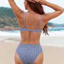 ZAFUL Womens Gingham Bikini Sets High Waisted Underwire Swimsuits Full Coverage Two Piece Swimwear Plaid Bathing Suits (Blue, S)