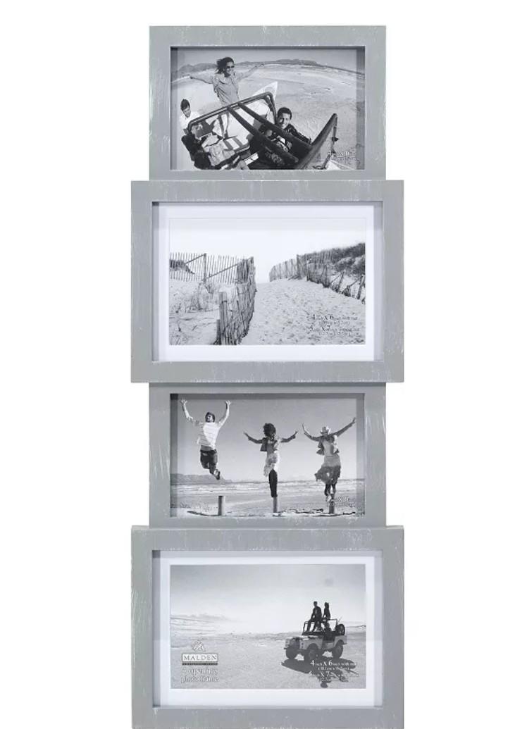 Malden 4-Opening 4" x 6" / 5" x 7" Gray Panel Collage Picture Frame