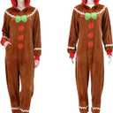 nezababycos Christmas Gingerbread Onesie Pajamas Adult Jumpsuit Costume One Piece Hooded Flannel Zipper Sleepwear Outfit for Women (US, Alpha, Medium, Regular, Regular, Standard, Brown)