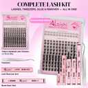 Lash Clusters Kit, DIY Cluster Eyelash Extensions 516mm,144pcs Fluffy D Curl Natural Lashes with Bond and Seal,Remover, TweezersNatural Fake Cat Eye Individual Manga Clusters 1-5-L