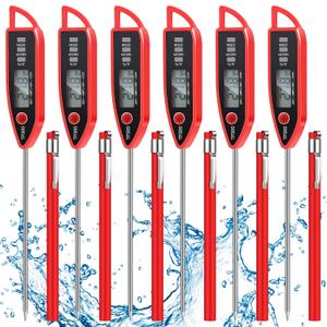 Copkim 6 Set Waterproof Food Thermometer for Water, Liquid, Candle and Cooking Digital Meat Thermometer with Long Probe Instant Read for Kitchen BBQ Grill Candy (Red)
