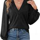 Agnes Urban Womens V Neck Long Sleeve Tops Dressy Casual Fall Shirts Puff Sleeve Loose Tunic Trendy Tops Blouses, size XL