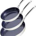 Nuwave 3-Piece 8, 10, 12 Forged Lightweight Frying Pan Set, G10 Healthy Duralon Blue Ceramic Ultra Non-Stick, Ergonomic Stay-Cool Handles, Induction-Ready & Works on All Cooktops (Vanilla Cream)