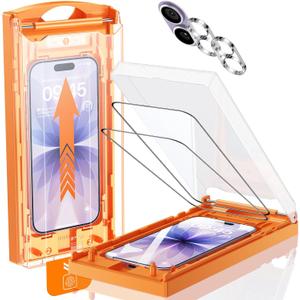 MRGLAS TOP 9H+ Glass 2+2 Packs for iPhone 17 Screen Protector with Camera Lens Protector [Zero Bubble, Auto-Dust Removal] [10X Military Protection] 17 6.3'' Tempered Glass Full Edge Coverage HD Clear