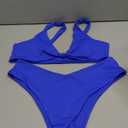 geluboao Bikini Set for Women Solid V Neck Knot Front Push Up High Leg Thong Two Piece Swimsuit (X-Large, Royal Blue)