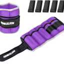 Henkelion 1 Pair 10 Lbs Adjustable Ankle Weights For Women Men Kids, Strength Training Wrist Weights Ankle Weights Set For Gym, Fitness Workout, Running, Lifting Exercise Leg Weights - 5 Lbs each, Purple