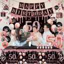 50th Birthday Party Decorations Kit, Happy 50th and Fabulous Birthday Decorations Set Crown and Sash,53Pcs Rose Gold and Black Gifts for Women 