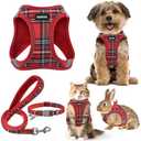 GAMUDA Small Dog Harness Collar and Leash Set, Step in No Chock No Pull Soft Mesh Adjustable Dog Vest Harnesses Plaid Reflective for Dogs Puppy Cats Kitten Rabbit (Red, S)