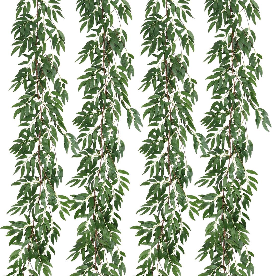 RECUTMS 4Pcs Artificial Willow Leaves Vine Twigs 5.7Ft Silk Willows Leaf Ivy Garland Faux Greenery Ivy Plant Decor for Indoor Outdoor Wedding Jungle Beach Birthday Party Garden Table Spring Summer