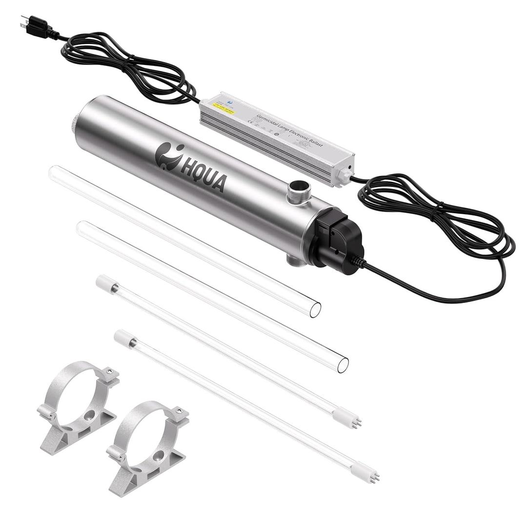 HQUA-TWS-121 120V 55W 12GPM 1“ MNPT Inlet/Outlet, Whole House Ultraviolet Water Purifier Filter, + 1 Extra UV Bulb, + 1 Extra Quartz Sleeve