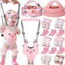 Panitay Baby Walking Harness with Anti Slip Knee Pads for Crawling Baby Socks 2 Baby Safety Helmet for 0-36 Months(Pink,Pig)