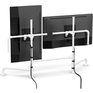 White Monitor Stand Desk Mount Fully Adjustable Monitor Arms for 1 or 2 Screens up to 27 Inches, Free Standing Computer Screen Stand, Swivel, Tilt, Rotation, White