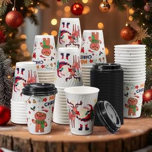 Clawsoff Christmas 75 Pack Coffee Cups with Lids 12oz, Disposable Insulated Ripple Wall To Go Paper Coffee Cups for Hot/Cold Drinks Office Home Shop Event. 25 Cups and 50 lids