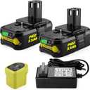 2Pack Replacement for Ryobi 18V Battery + P119 Charger for Ryobi 18v Oneplus Battery P100 P102 P103 P105 P107 P108 P118