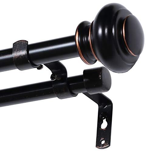 H.VERSAILTEX Elegant Window Treatment Telescoping Double Curtain Rod Set with Classic Cap, 3/4-Inch Diameter, Adjusts from 48 to 84 Inches, Black