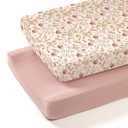 lulumoon Muslin Changing Pad Cover: 2-Pack Soft Breathable Cotton Boho Floral Print for Baby Girls - Nursery & Baby Shower (P-sand Flower)