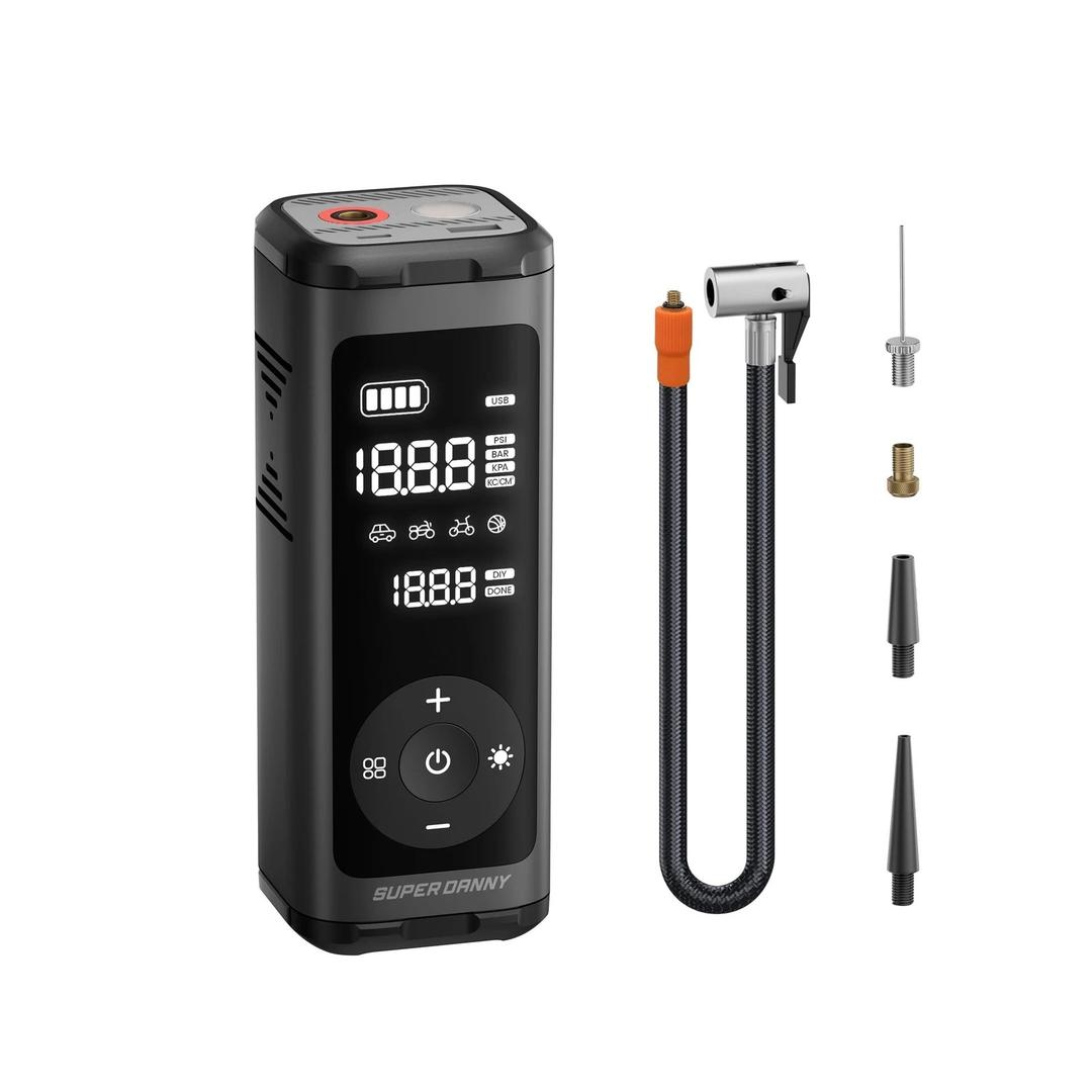 Tire Inflator Portable Air Compressor, SUPERDANNY 1 Min Fast Inflation Cordless Air Pump,12000mAh Electric Air Compressor for Car Tires,150PSI Max Digital Display with 2 USB Ports and LED Light