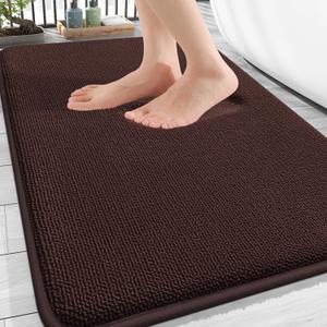 OLANLY Thick Memory Foam Bath Mat Rug 34x21, Extra Soft Absorbent Bathroom Rug, Quick Dry Bath Mats, Non-Slip, Machine Washable Carpet for Bathroom, Tub and Shower, Home Decor Accessories, Brown