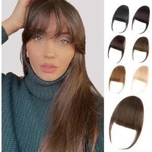 EINAEY Bangs Hair Clip - Brown Clip in Bangs Real Human Hair, Fake Bangs Fringe with Temples Wispy Bangs Hair Extensions for Women Daily Wear