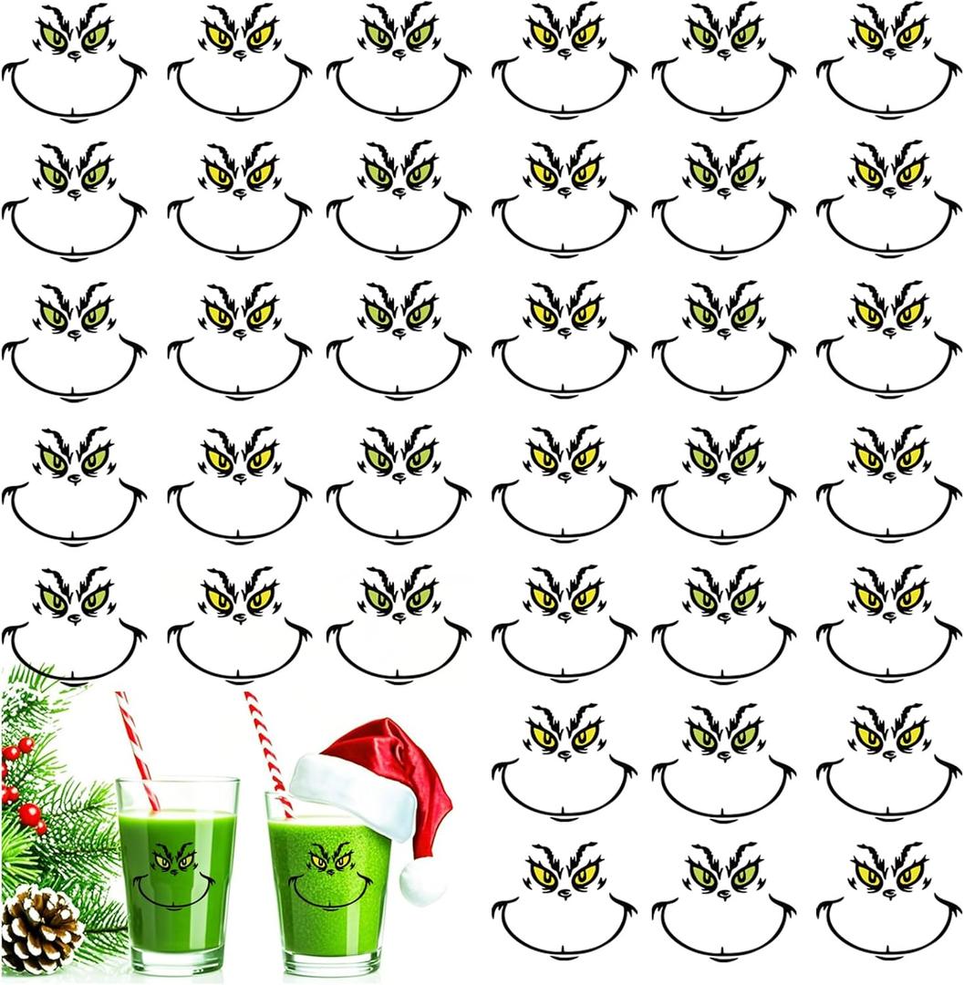 4Pack 80 Pcs Christmas Face Eyes Stickers for Crafts Small 2.4 x 2 Inch Vinyl Faces Transparent Decals for Ornaments Glass Drinking Cups Wood Decorations Balls Party Supplies (hand80)