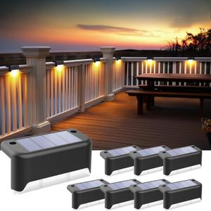 SOLPEX Solar Step Lights Outdoor, 8 Pack Warm White, Black, Waterproof LED Deck Lights for Stair, Balcony, Railing, Front Porch, Yard, Garden and Patio Decor