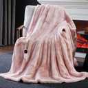 Guohaoi Heated Blanket Electric Throw, Soft Faux Rabbit Fur Electric Blanket with 10 Heating Levels 5 Sitting Timer Auto Off, Cozy Warm Heating Blankets, Machine Washable(50"60" Pink)
