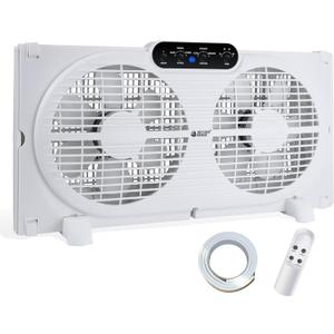 BEYOND BREEZE Twin Window Fan with Reversible Airflow, 9-Inch Window Fan with Timer, Remote Control and 3 Speeds, Expandable Window Exhaust Fans for Home Bedroom