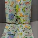 Booster Seat for Kitchen Chair with Backrest & 4 Adjustable Straps, Portable TPU Waterproof & Anti-Scratch Toddler Booster Seat for Dining Table, Removable & Non-Slip Booster SEat for Table (Green-Animals)