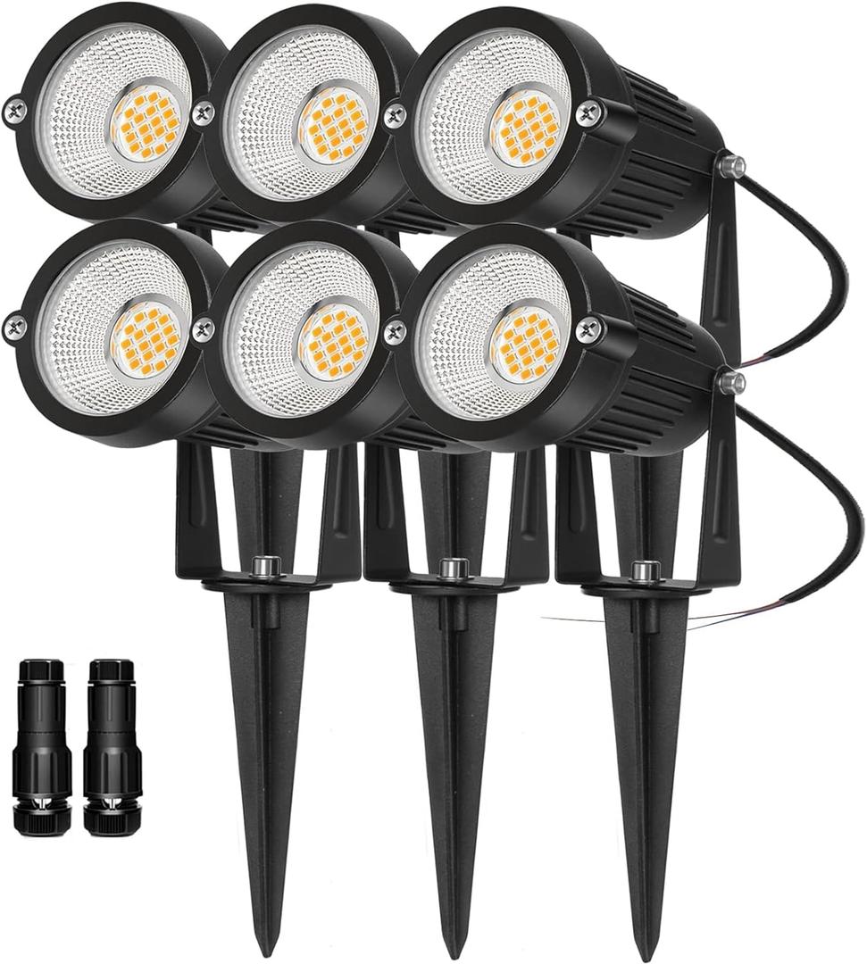 Low Voltage Landscape Lights Outdoor: 7W 700LM LED Landscape Lighting with Connectors for Tree Garden Yard Pathway | 12V 24V Warm White 2700K Spotlights | IP65 Waterproof | Pack of 6 
