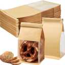 100PCS Bread Bags for Homemade Sourdough Bakery Cookie Kraft Paper Bag 5.1 x 4.13 x 11 Inch Tin Tie Tab Lock Loaf Treat Bag with Window for Bakery Cafe Homemade Breads Packaging