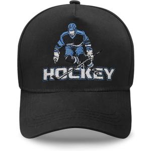 Ice Hockey hat, Hockey Gifts for Boys, Funny Adjustable Embroidered Baseball Cap Black (Black)