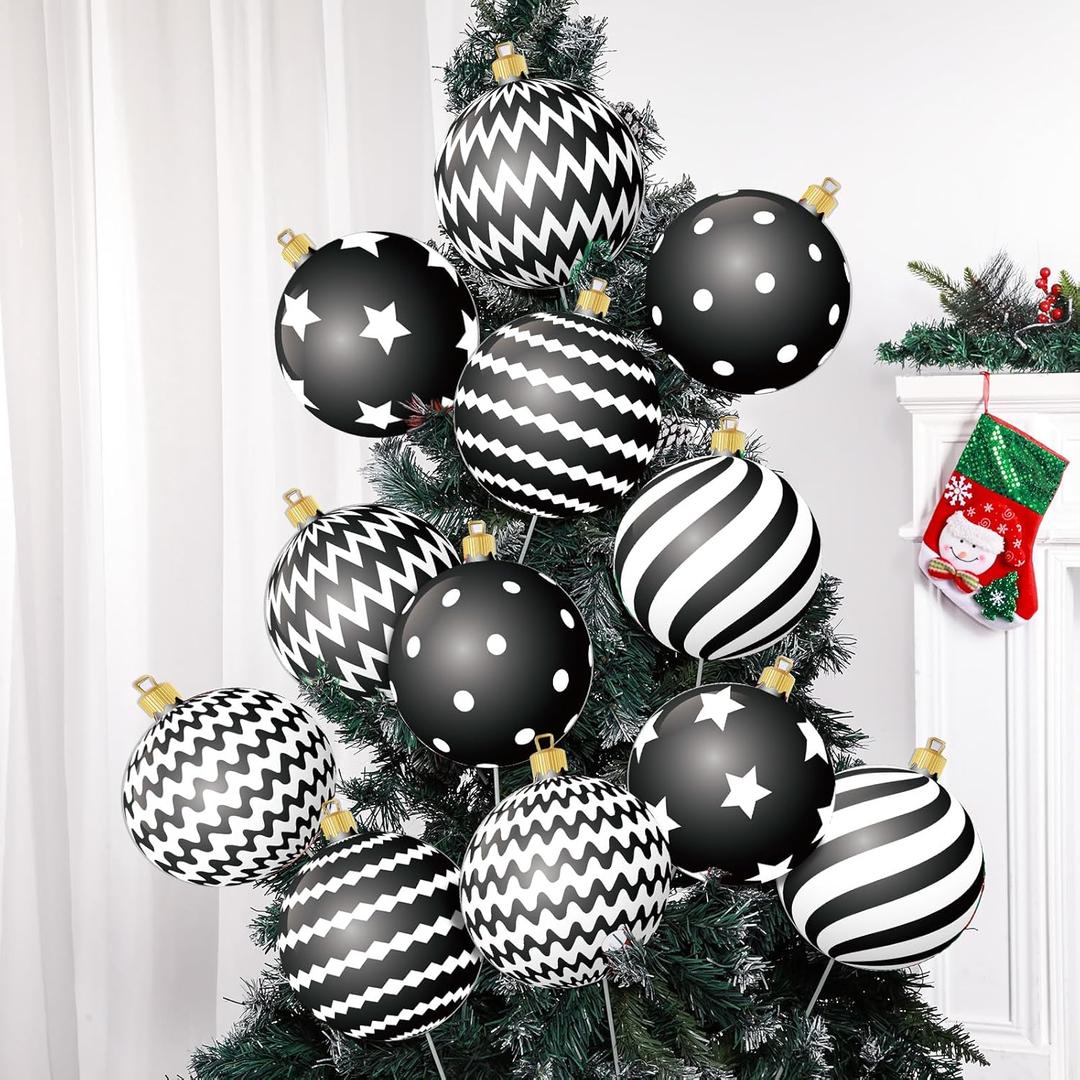 12pcs 2D Cardboard Large Black and White Christmas Ornaments Tree Picks Decorations Candy Swirl Lollipop Peppermint Xmas Tree Topper Ornaments for Home Office Winter Holiday Xmas Party Supplies