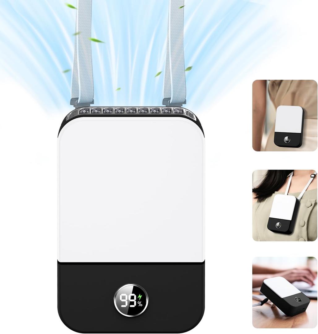 3 x Portable Neck Fan Rechargeable, Mini Fan Handheld with Waist Clip 3 Speed Adjustable, Leafless Personal Fan for Home Office Outdoor Travel (Black)