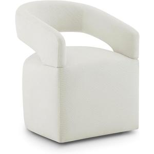 Upholstered Dining Chairs with Removable Casters Barrel Side Armchair with Rollers for Diningroom Bedroom Livingroom Reading Room, Ivory, Set of 1