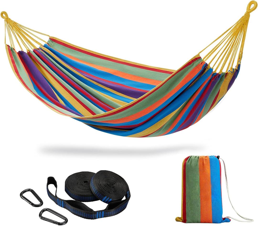 CHULIM Brazilian Double Hammock with Tree Straps,Extra Large 94x63IN,2 Persons Hammock for Backyard Patio Outdoor and Indoor,450lbs Weight Capacity,Soft Woven Cotton Fabric - Tropical