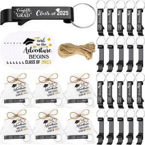 Highergo 50 Sets Graduation Party Favors for Guests Class of 2025 Bottle Opener with Cards Graduation Reunion Souvenirs Gifts(Black)